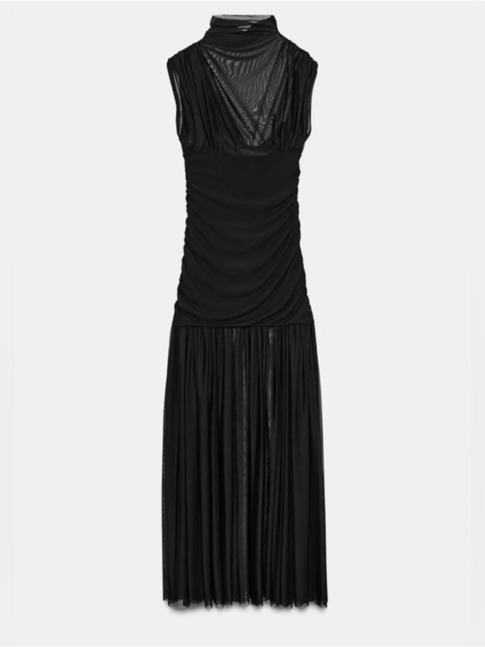 ZARA COMBINED DRAPED & RUCHED SIDE MiDI DRESS - Black - Picture 13 of 16